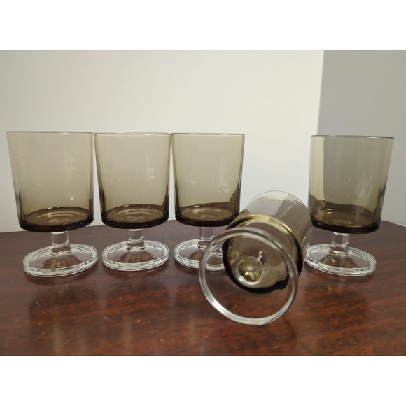 Luminarc Other - Vintage Smoked Brown Wine‎ Glasses Set of 5 French Mid Century Barware Goblets